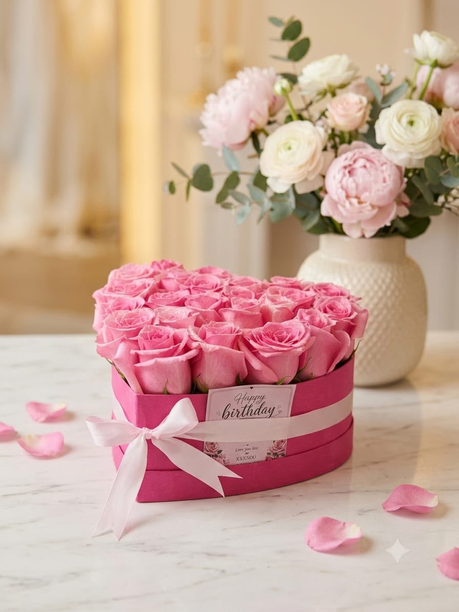 Corazon de Rosas Rosadas Importadas